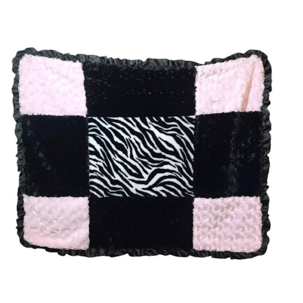 S.L. Home Fashions #119741 Patchwork Zebra Pink Lovey Security Blanket 37" X 27"